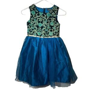 A.T.U.N. All things Uber nice girls formal dress size 8/9 blue chiffon teal gold